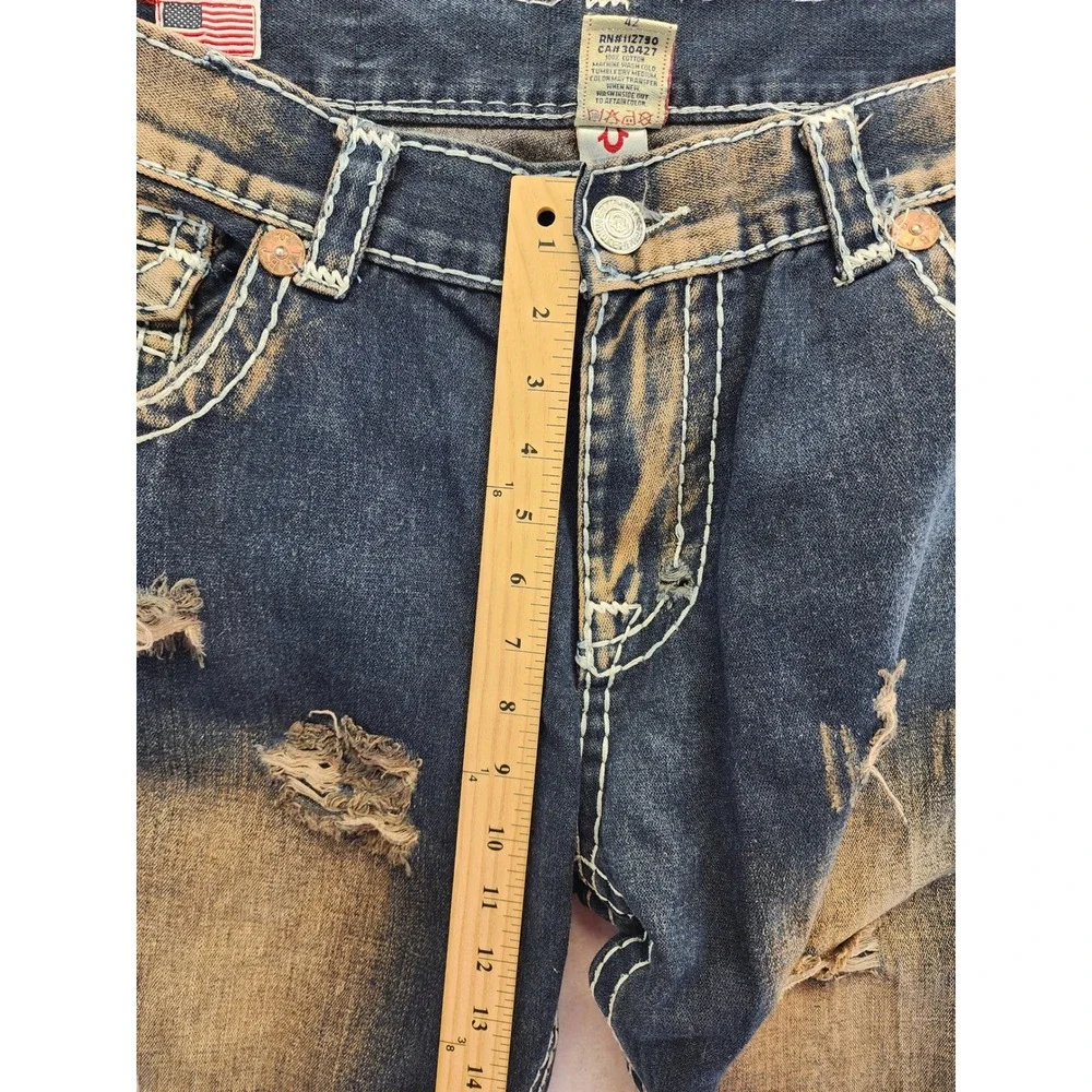 True Religion Joey Super T Distressed Bleach Wash Blue Denim Jeans 42